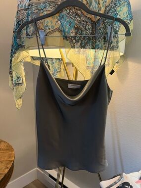 Babaton Satin Cowl Neck Boxy Crop Tank— Gray